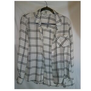 Croft & Barrow White Black Plaid Flannel Long Sleeve Button Down Shirt Womens L